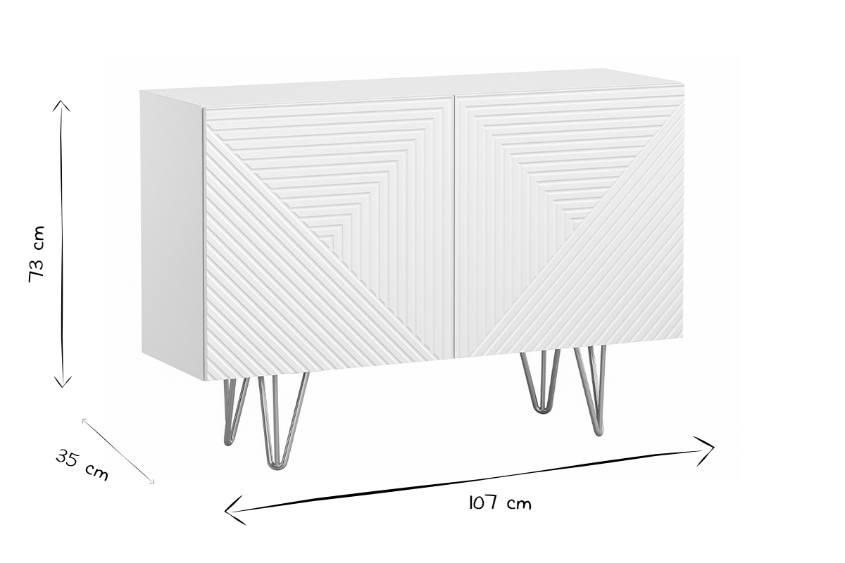 Buffet design grav blanc mat et mtal dor 2 portes L107 cm OZEN