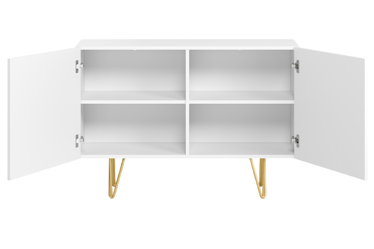 Buffet design grav blanc mat et mtal dor 2 portes L107 cm OZEN