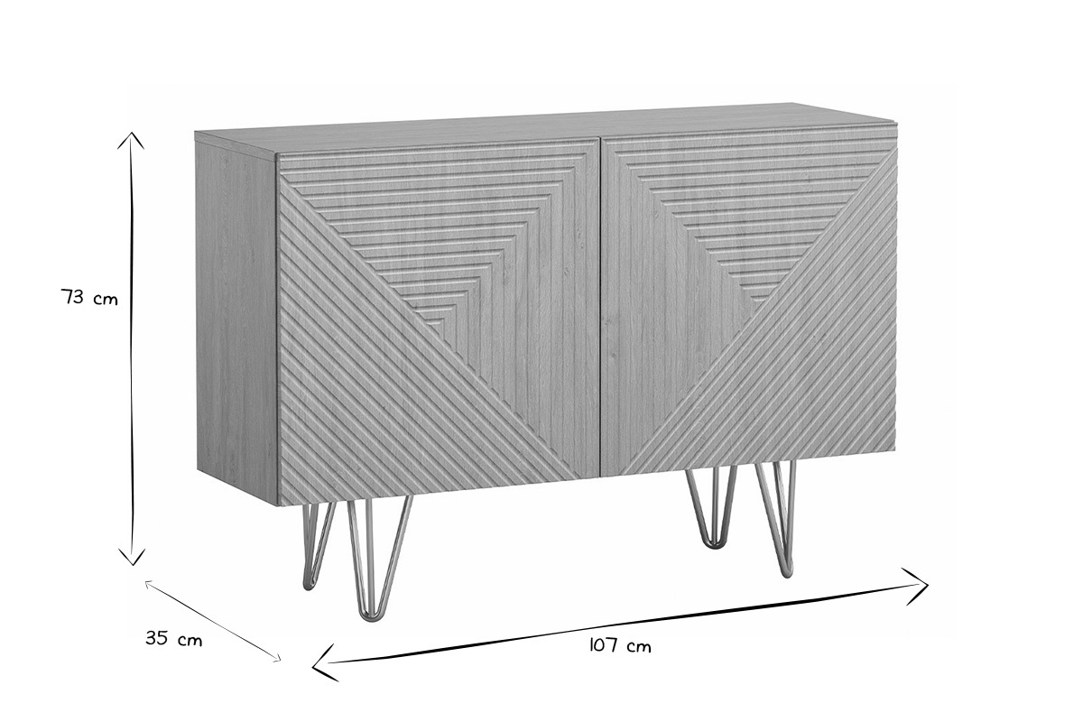 Buffet design grav finition bois clair chne et mtal dor 2 portes L107 cm OZEN