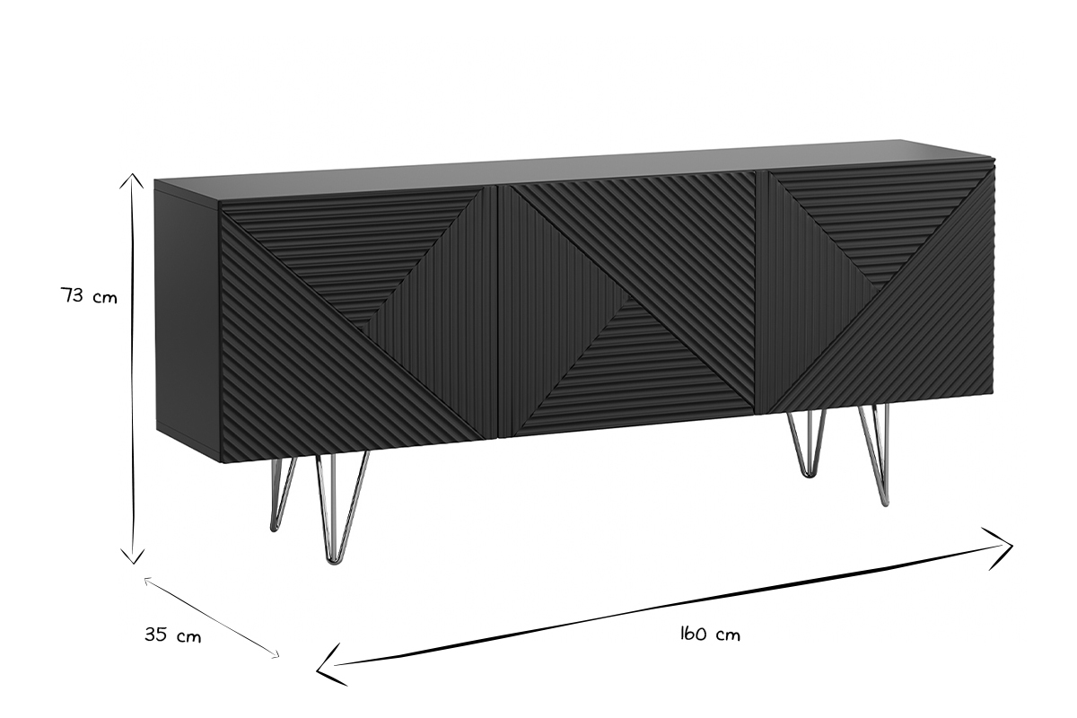 Buffet design grav noir et mtal dor 3 portes L160 cm OZEN