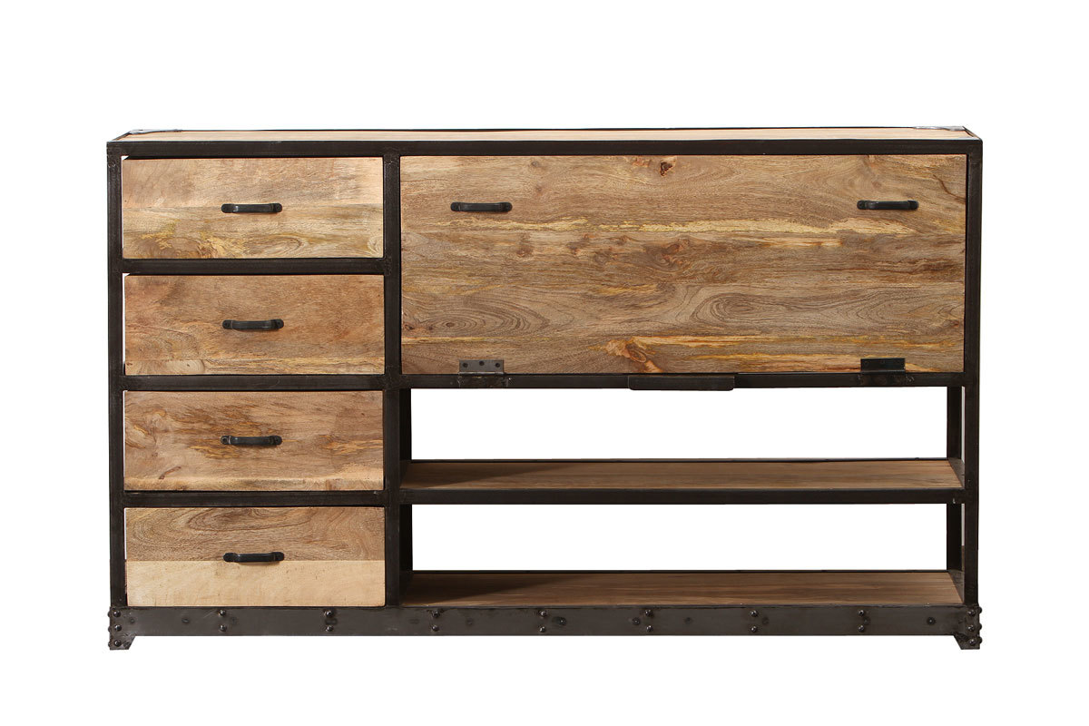 Buffet design industriel bois massif INDUSTRIA