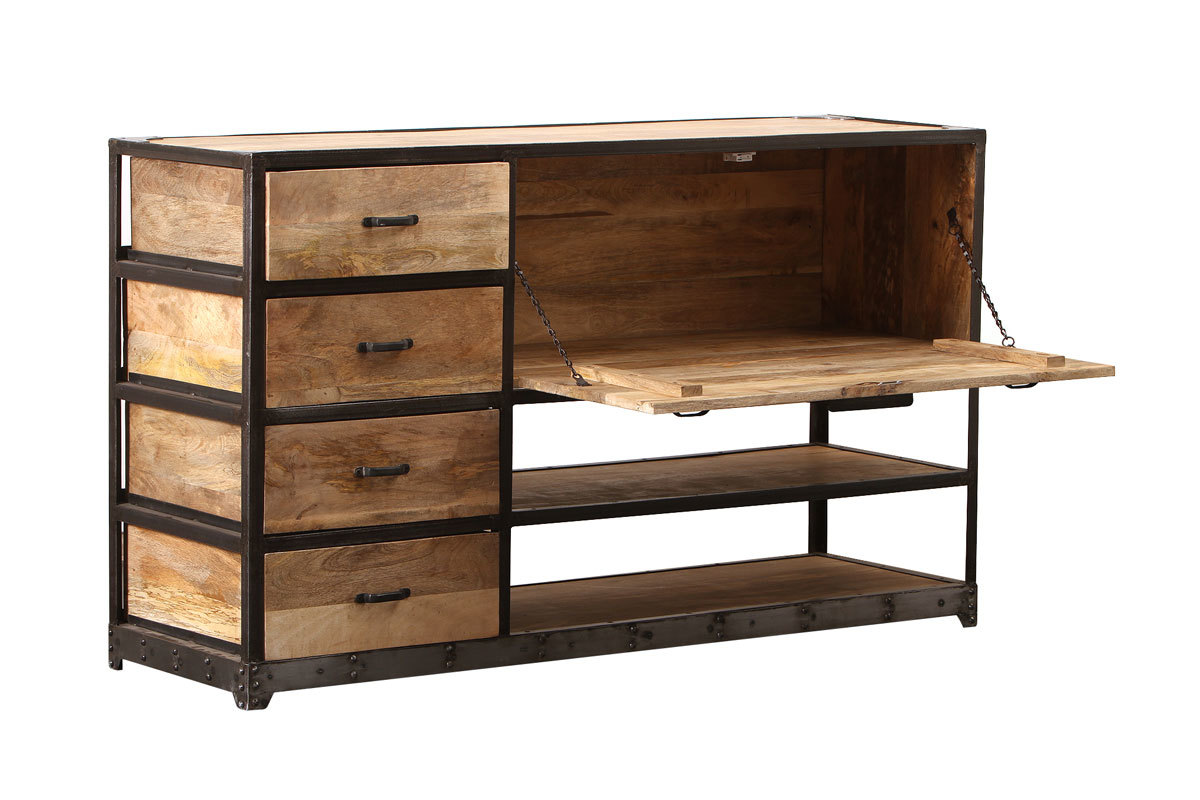 Buffet design industriel bois massif INDUSTRIA