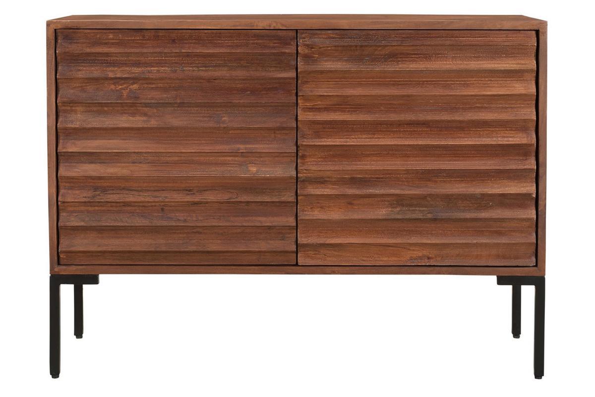 Buffet en bois fonc manguier massif et mtal noir 2 portes L100 cm ONDA