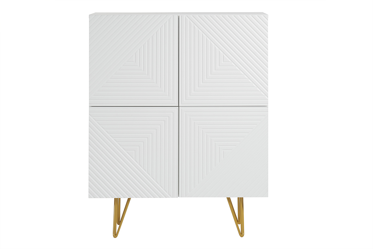 Buffet haut design grav blanc mat et mtal dor 4 portes L86 cm OZEN