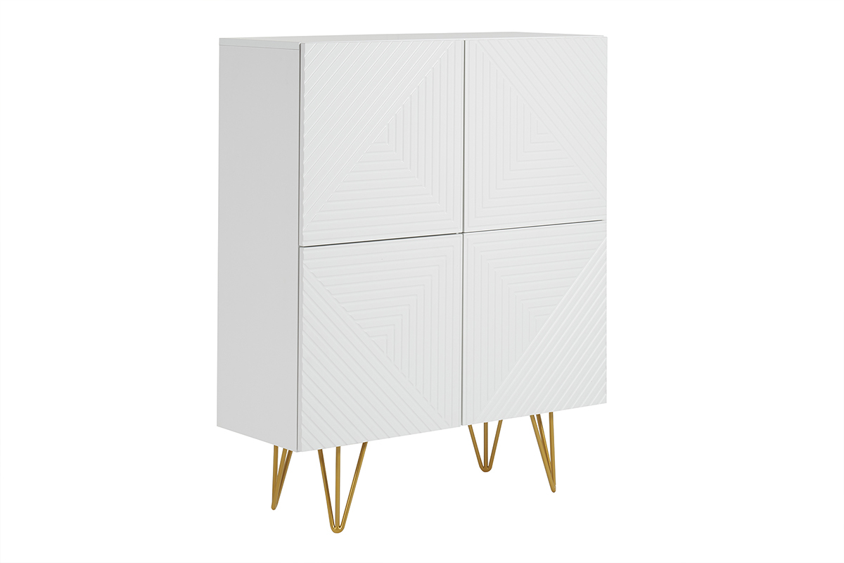 Buffet haut design grav blanc mat et mtal dor 4 portes L86 cm OZEN