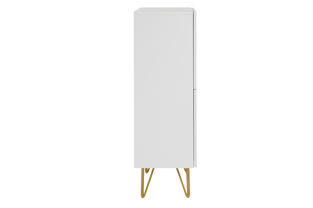 Buffet haut design grav blanc mat et mtal dor 4 portes L86 cm OZEN