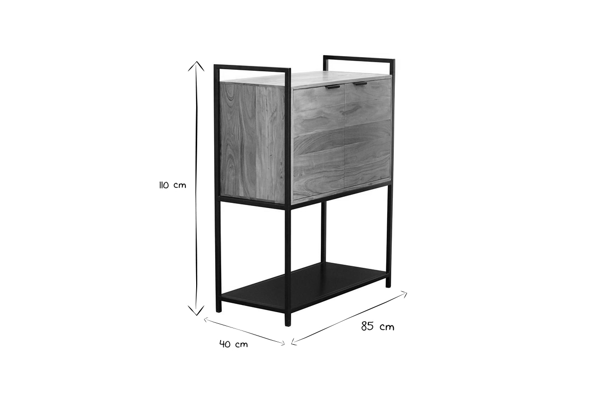 Buffet haut en bois massif et mtal noir 2 portes L85 cm ARTHUS