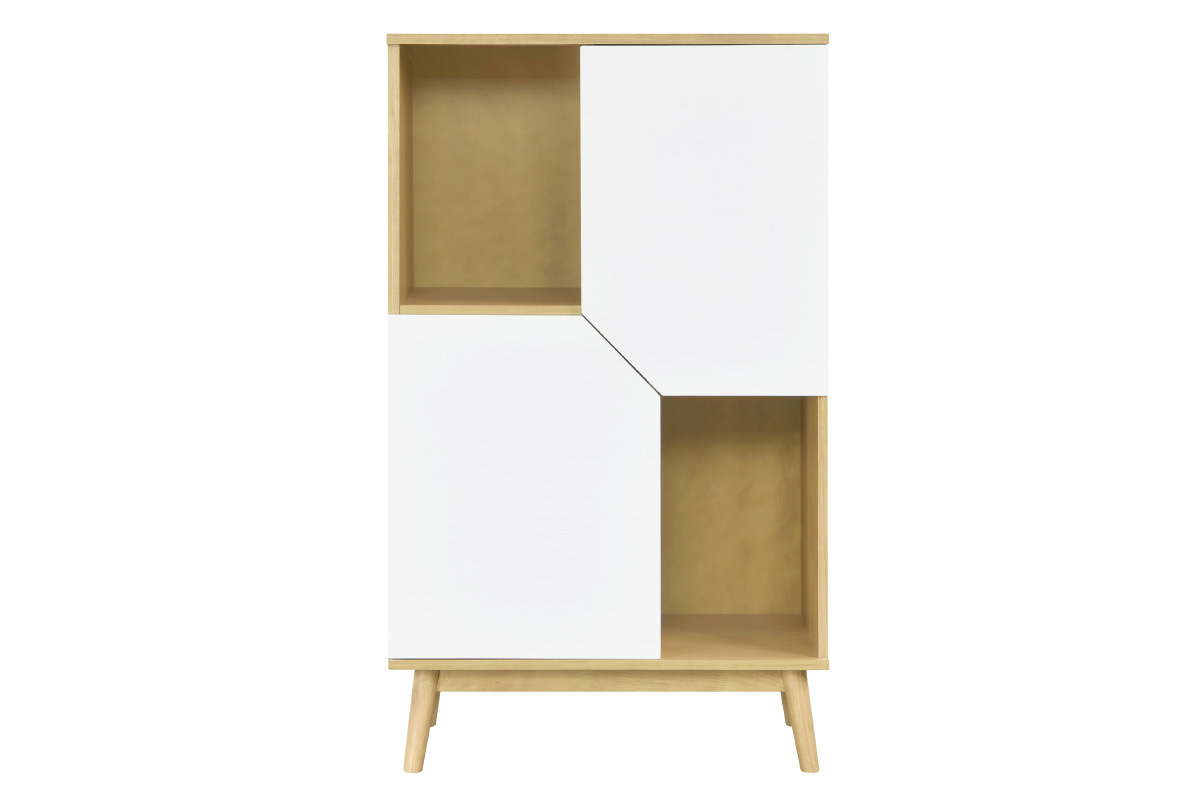 Buffet haut scandinave bois clair et blanc 2 portes L70 cm TALIA