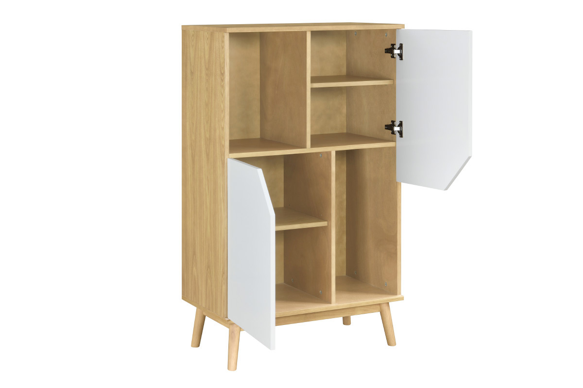 Buffet haut scandinave bois clair et blanc 2 portes L70 cm TALIA