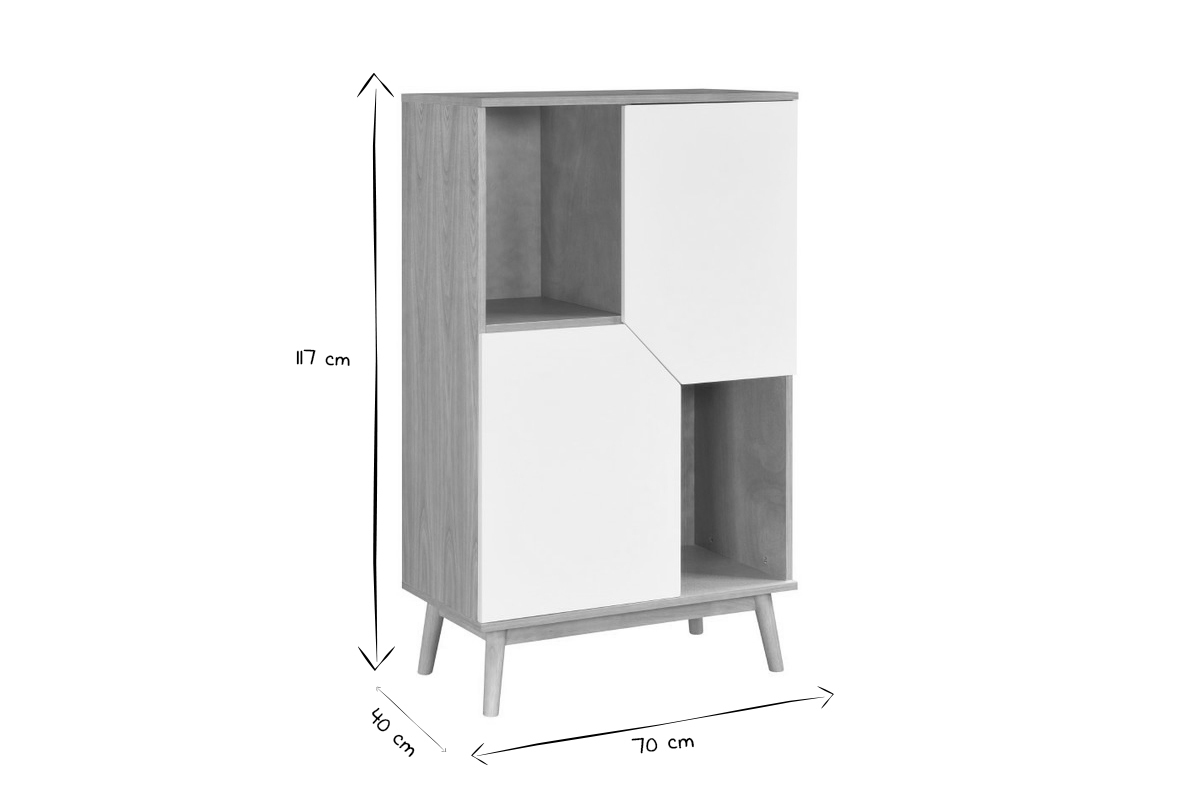 Buffet haut scandinave bois clair et blanc 2 portes L70 cm TALIA