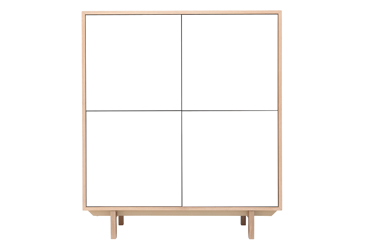 Buffet haut scandinave bois et blanc  4 portes L110 cm SID