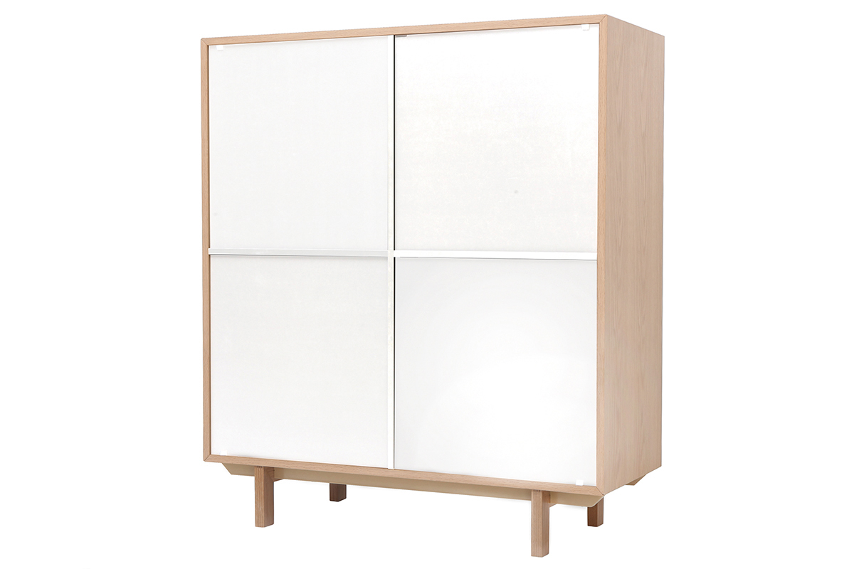 Buffet haut scandinave bois et blanc  4 portes L110 cm SID