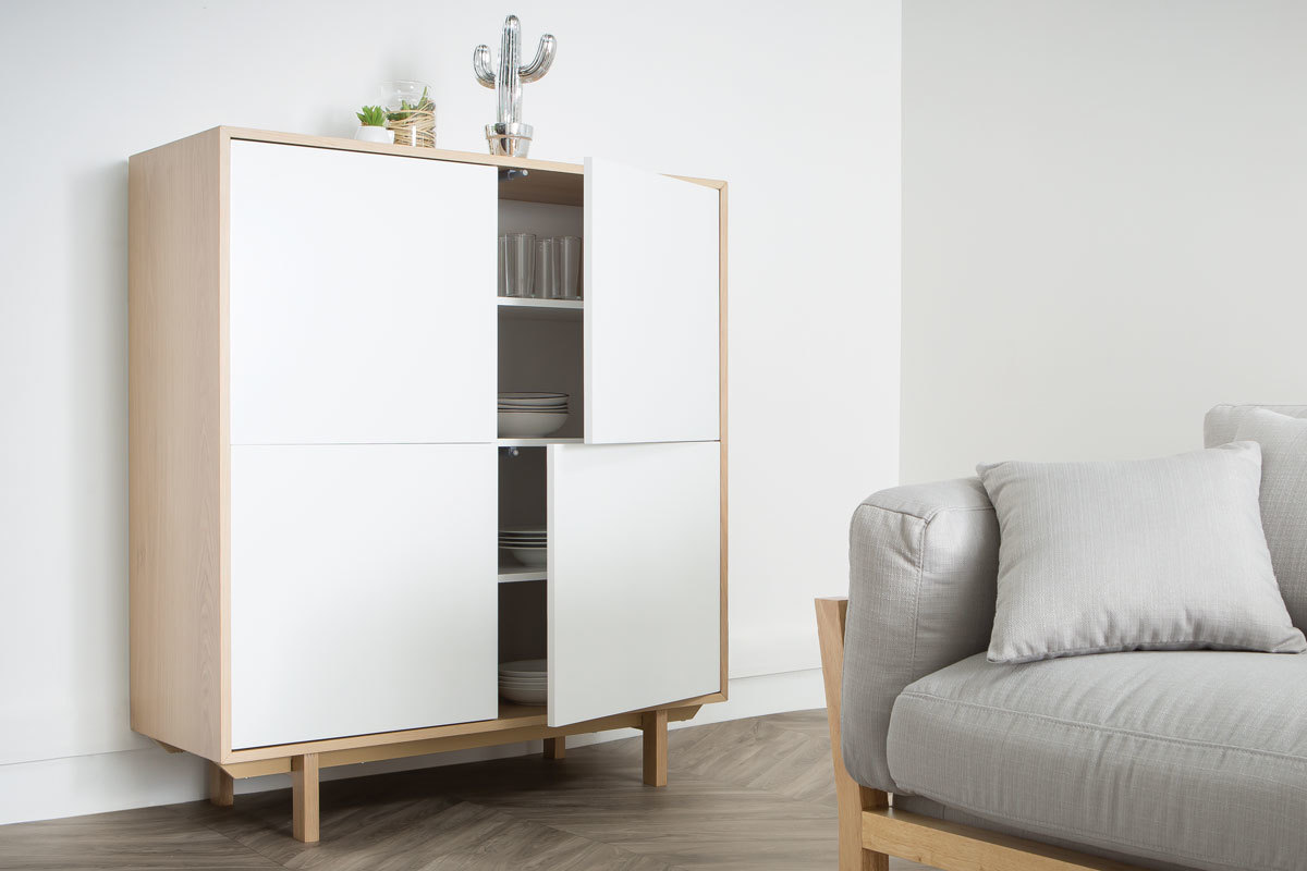 Buffet haut scandinave bois et blanc  4 portes L110 cm SID