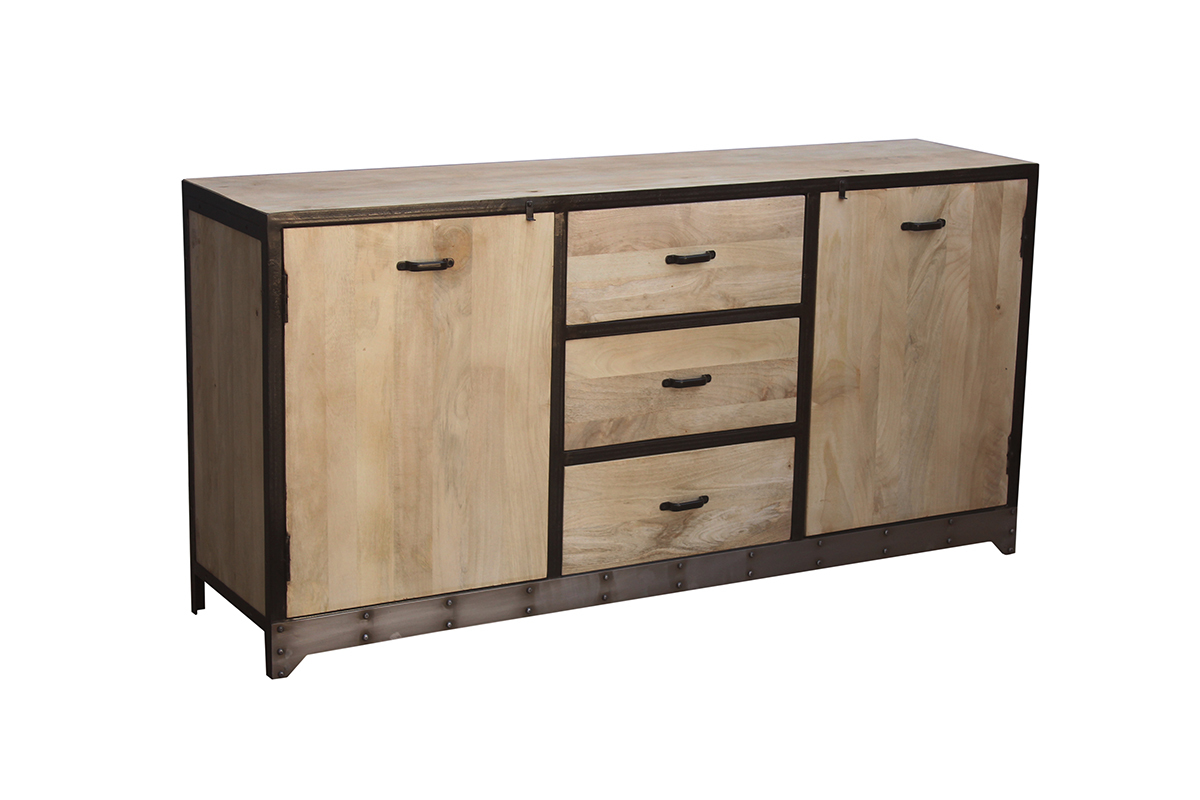 Buffet industriel en bois manguier massif et mtal noir L160 cm INDUSTRIA