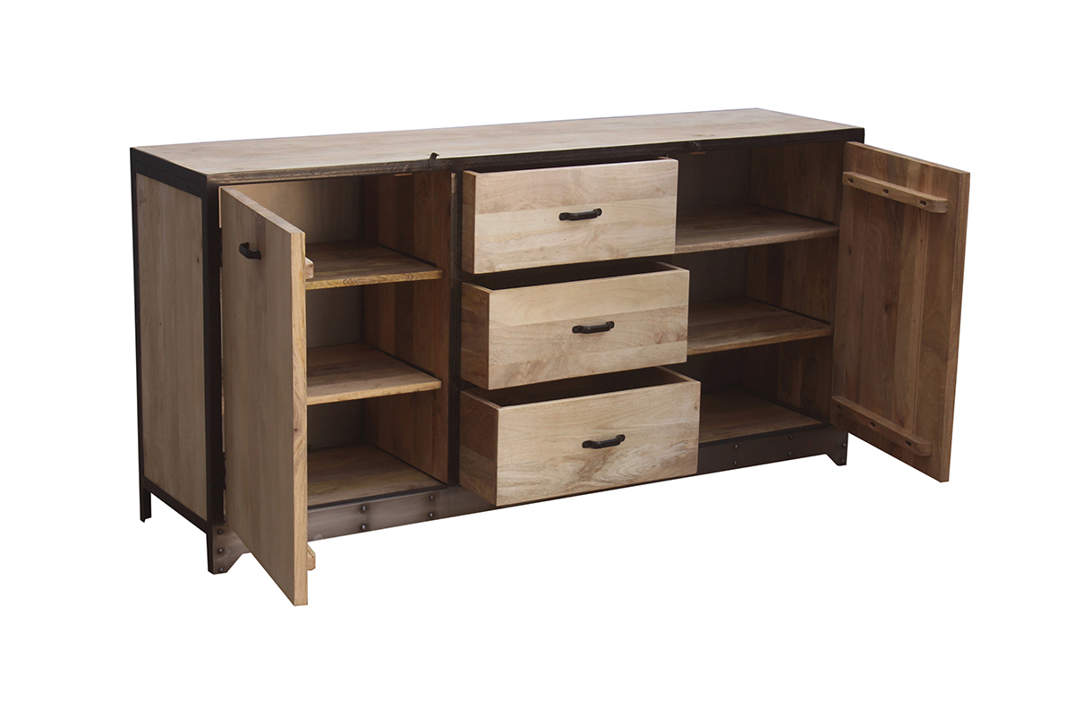 Buffet industriel en bois manguier massif et mtal noir L160 cm INDUSTRIA