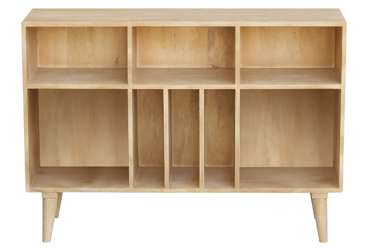 Buffet ouvert meuble de rangement bouteilles ou vinyles en bois manguier massif L120 cm ISIDRO