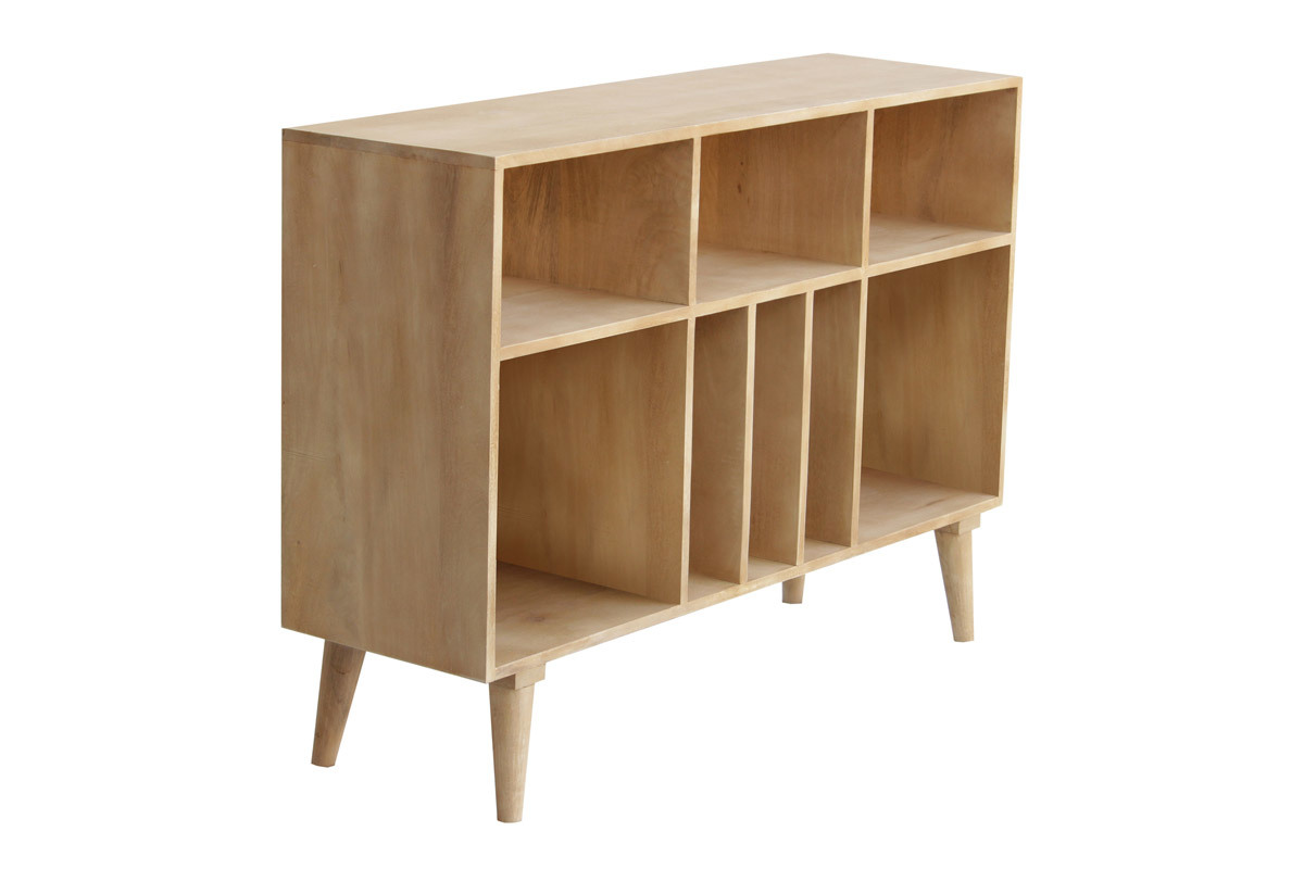 Buffet ouvert meuble de rangement bouteilles ou vinyles en bois manguier massif L120 cm ISIDRO