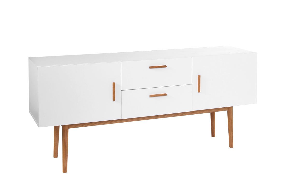 Buffet scandinave blanc et bois 2 portes L160 cm GILDA