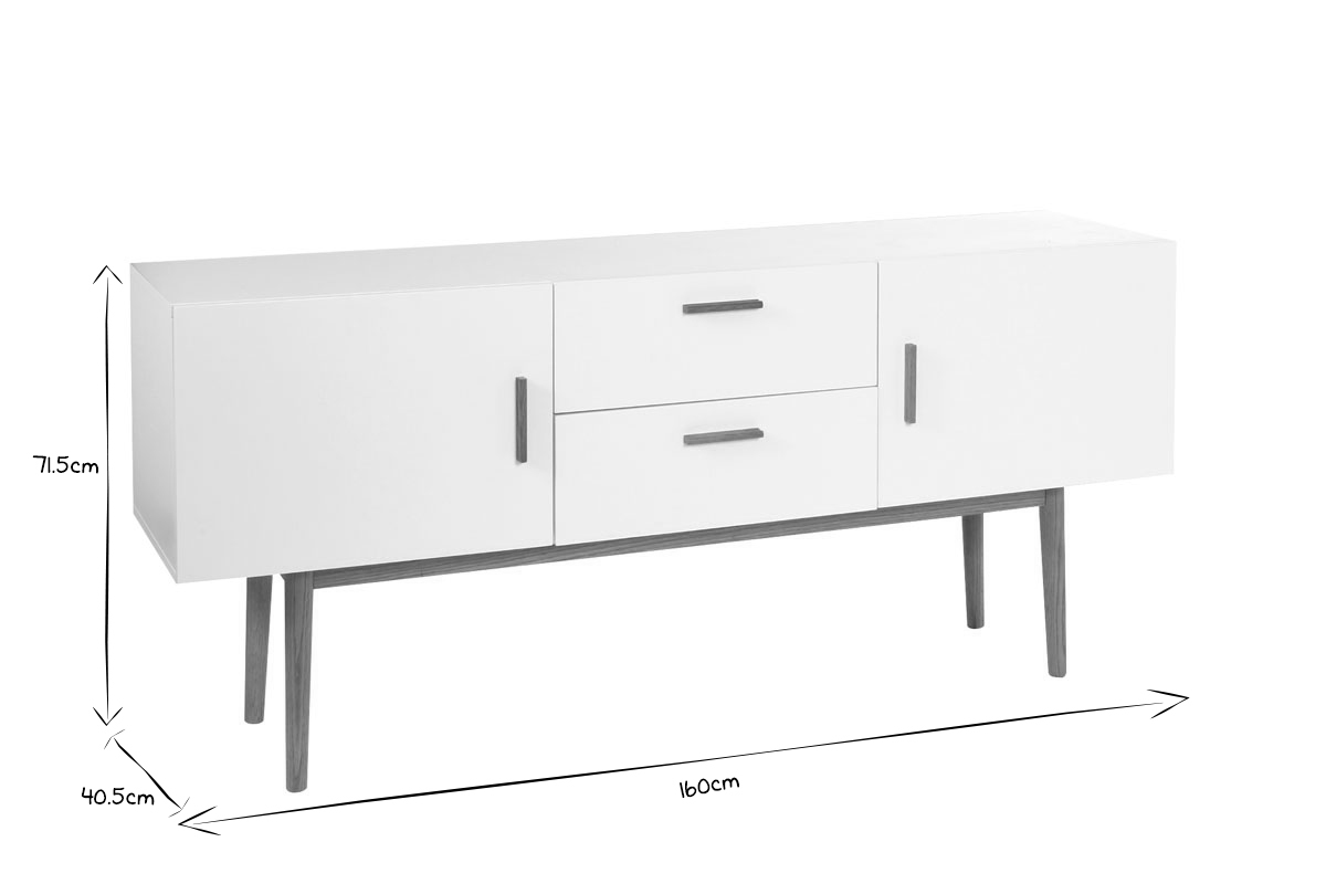 Buffet scandinave blanc et bois 2 portes L160 cm GILDA