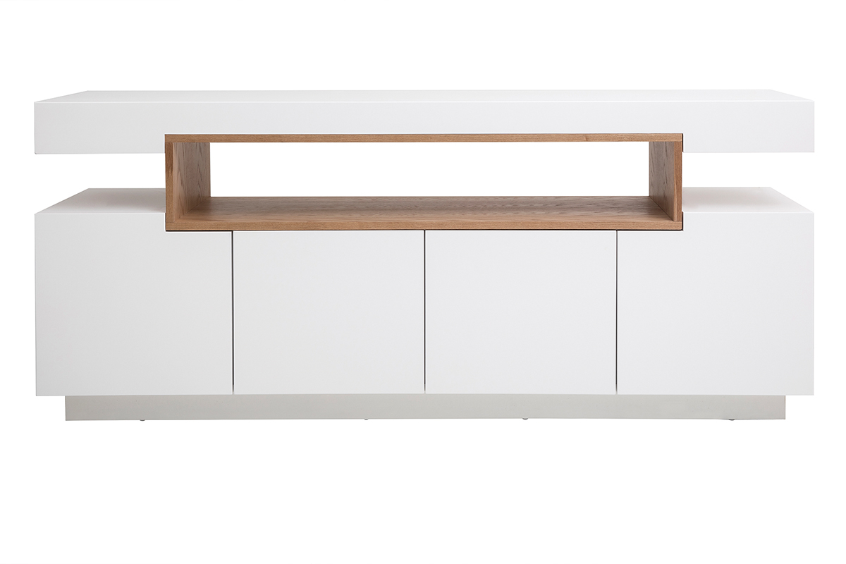 Buffet scandinave blanc mat et bois 4 portes L180 cm LIVO