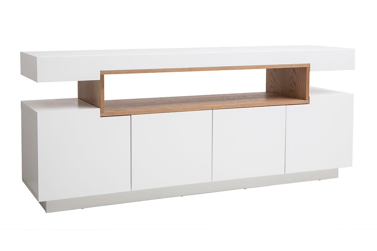 Buffet scandinave blanc mat et bois 4 portes L180 cm LIVO