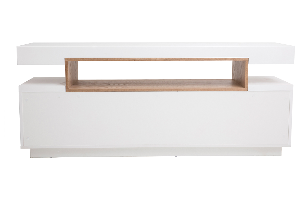 Buffet scandinave blanc mat et bois 4 portes L180 cm LIVO