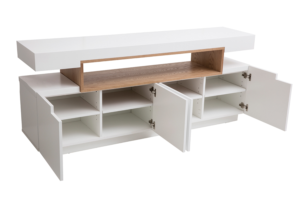 Buffet scandinave blanc mat et bois 4 portes L180 cm LIVO