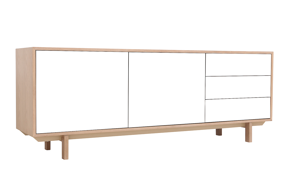 Buffet scandinave bois et blanc 2 portes 3 tiroirs L195cm SID