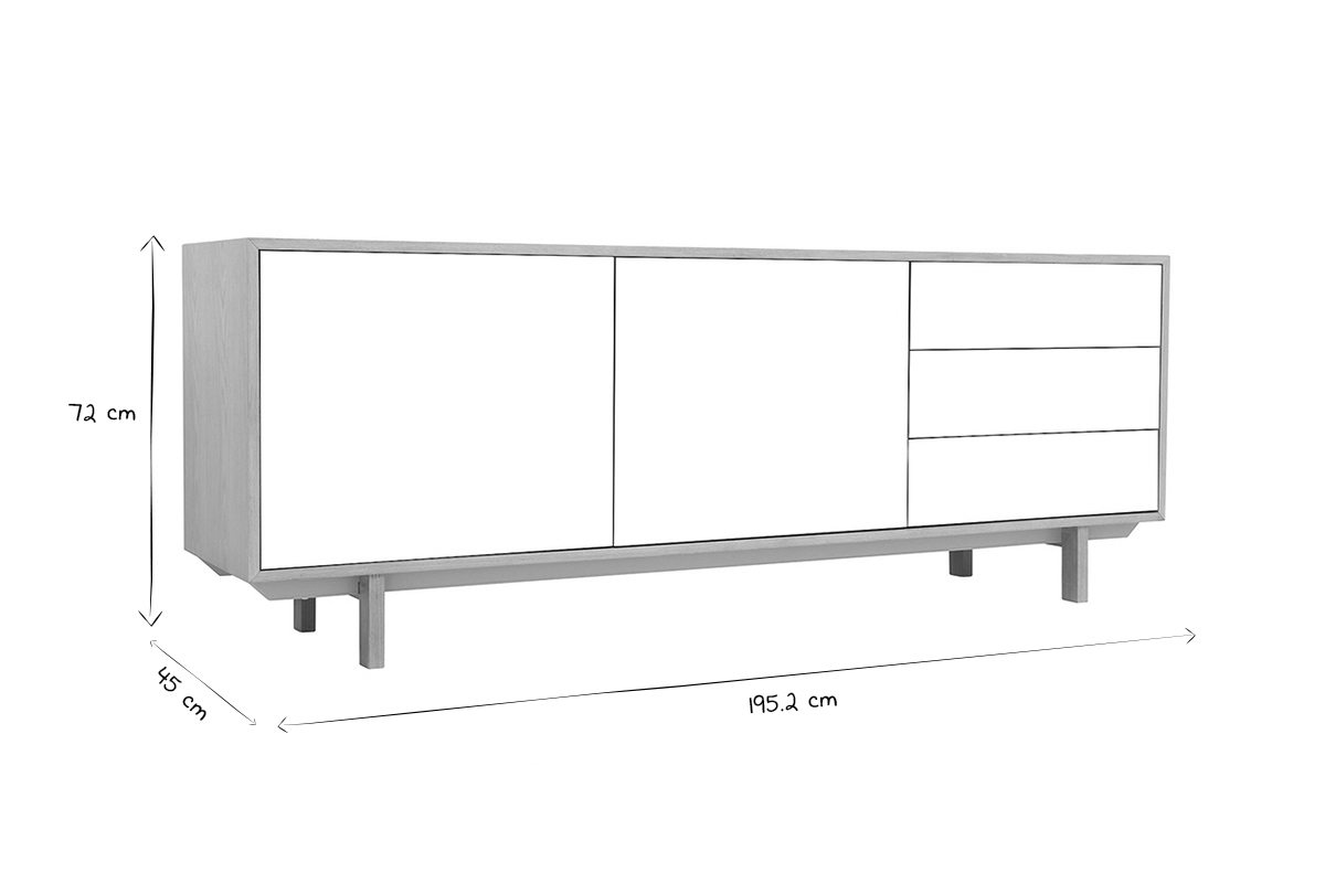 Buffet scandinave bois et blanc 2 portes 3 tiroirs L195cm SID