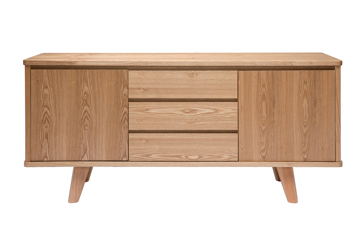 Buffet scandinave en bois clair 2 portes 3 tiroirs L160 cm FIFTIES