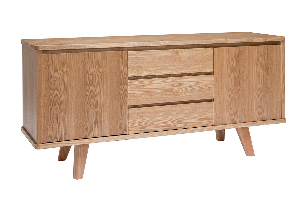 Buffet scandinave en bois clair 2 portes 3 tiroirs L160 cm FIFTIES