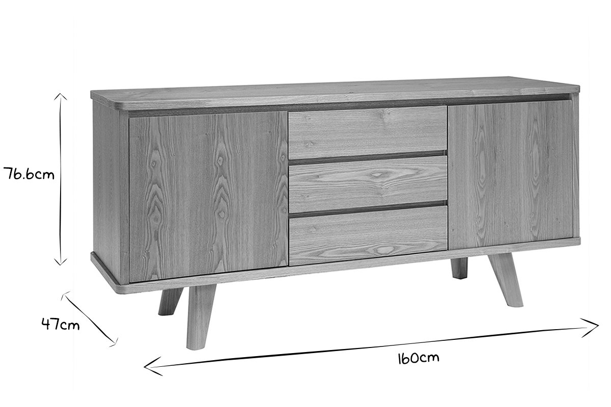 Buffet scandinave en bois clair 2 portes 3 tiroirs L160 cm FIFTIES