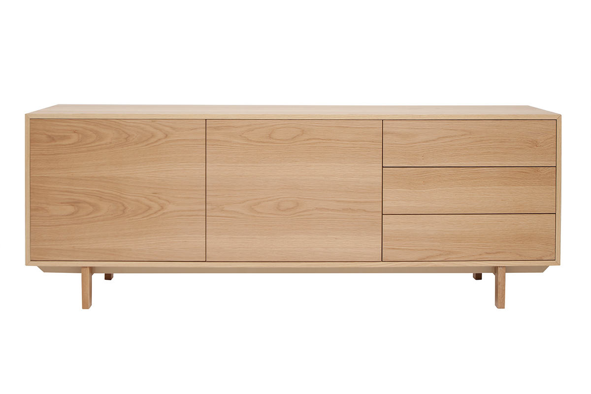 Buffet scandinave en bois clair 2 portes 3 tiroirs L195cm SID