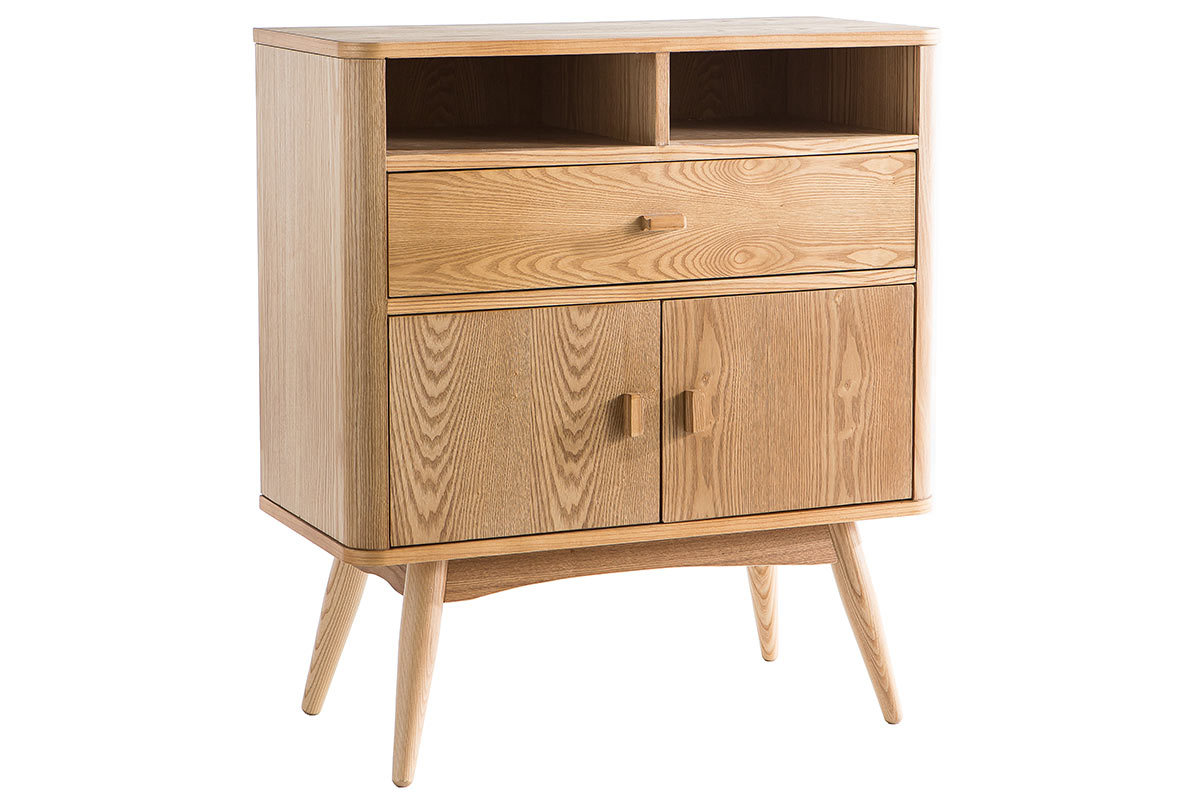 Buffet vintage en bois clair 2 portes 1 tiroir L80 cm NORDECO