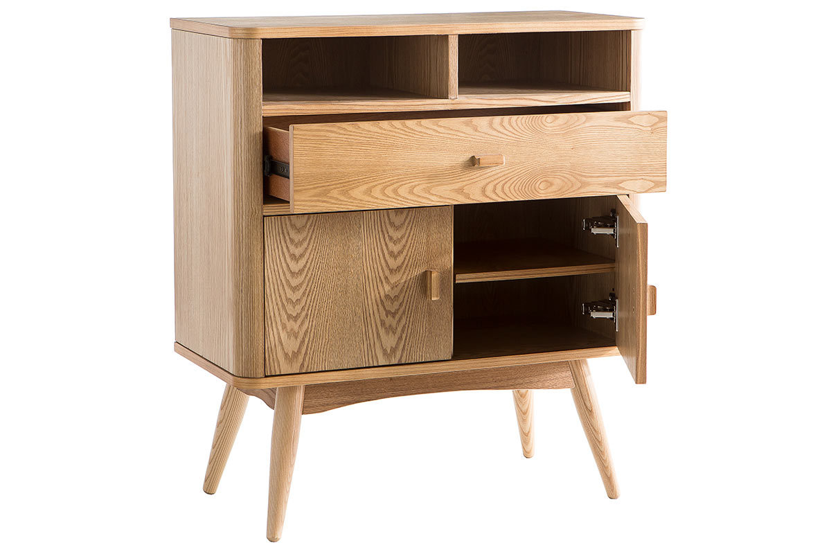 Buffet vintage en bois clair 2 portes 1 tiroir L80 cm NORDECO