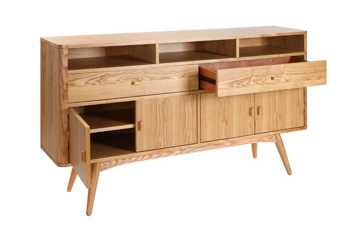 Buffet vintage en bois clair 4 portes 2 tiroirs L160 cm NORDECO