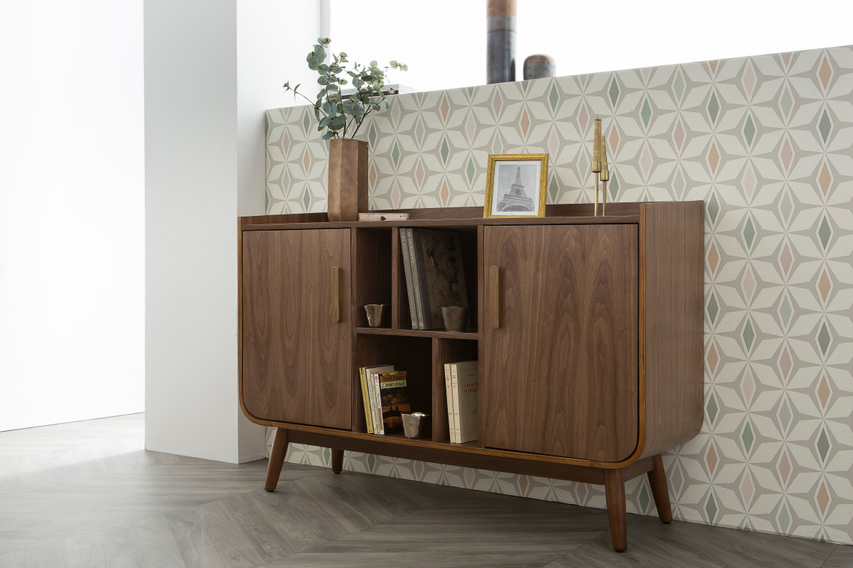 Buffet vintage en bois fonc noyer 2 portes L122 cm HALLEN