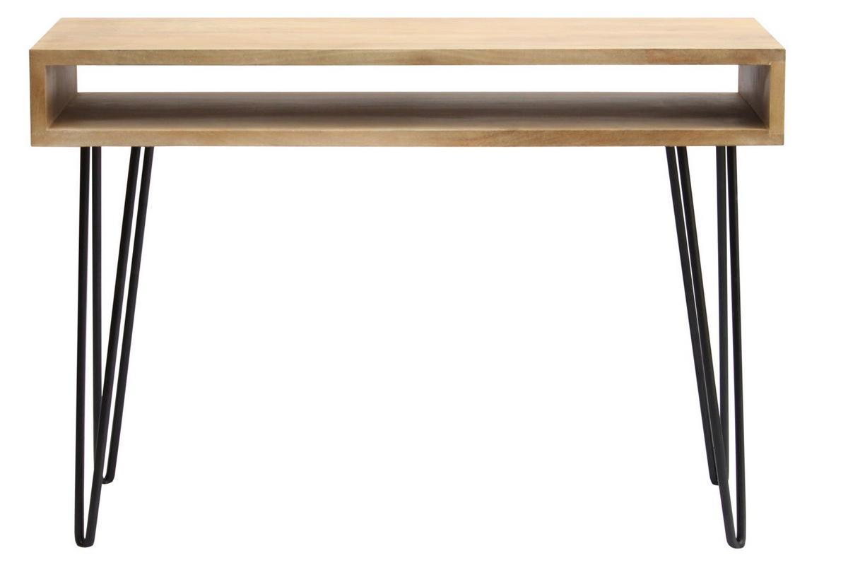 Bureau avec rangement en bois manguier massif et mtal noir L116 cm VIBES