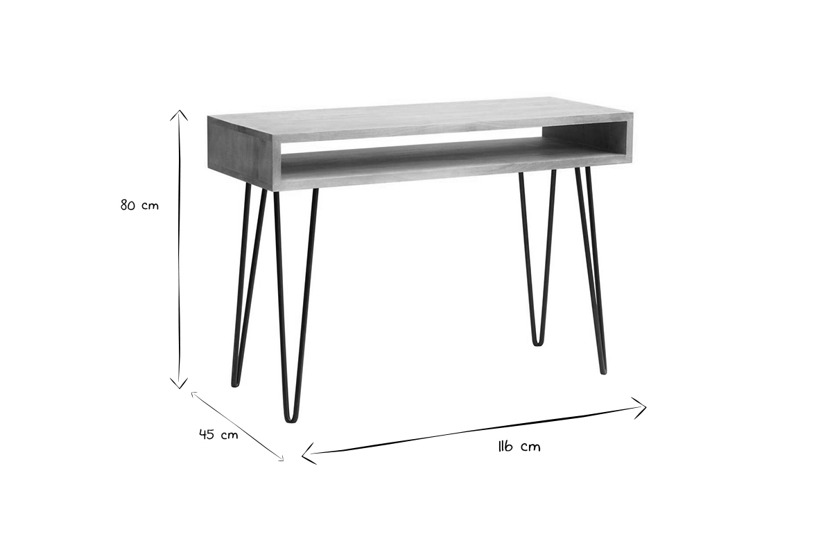 Bureau avec rangement en bois manguier massif et mtal noir L116 cm VIBES