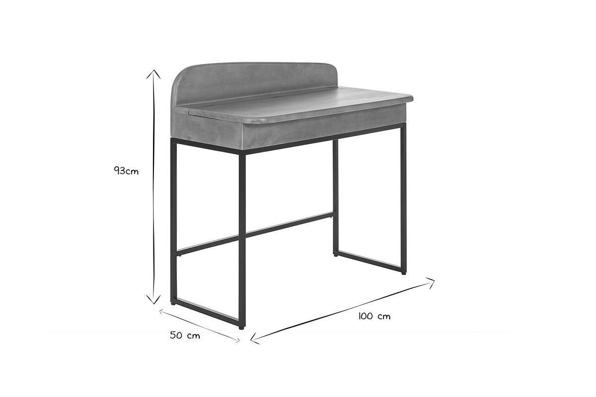 Bureau avec rangement en bois manguier massif L100 cm SHIVA