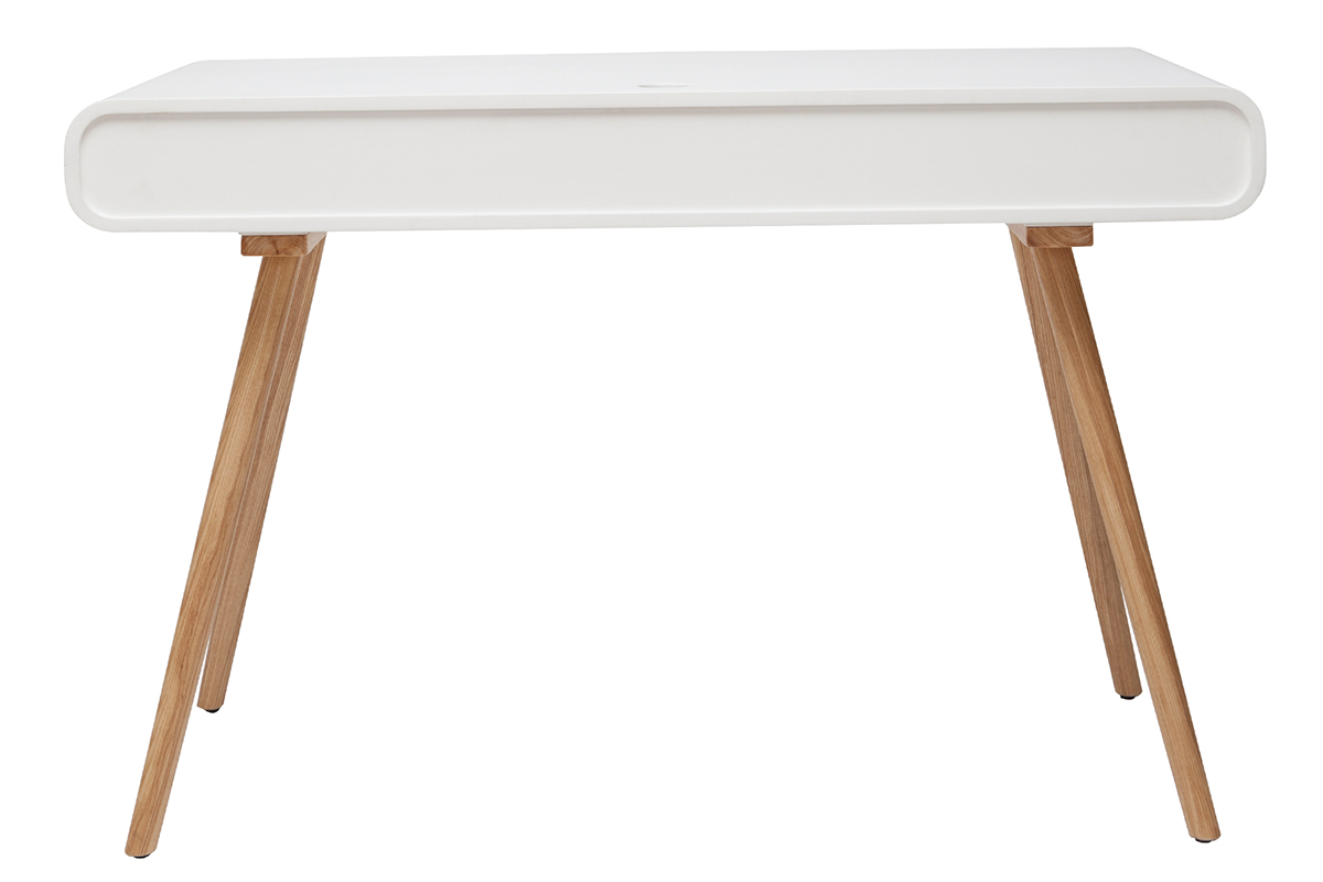 Bureau avec rangement vintage blanc, cannage et bois clair L120 cm OLYMPE