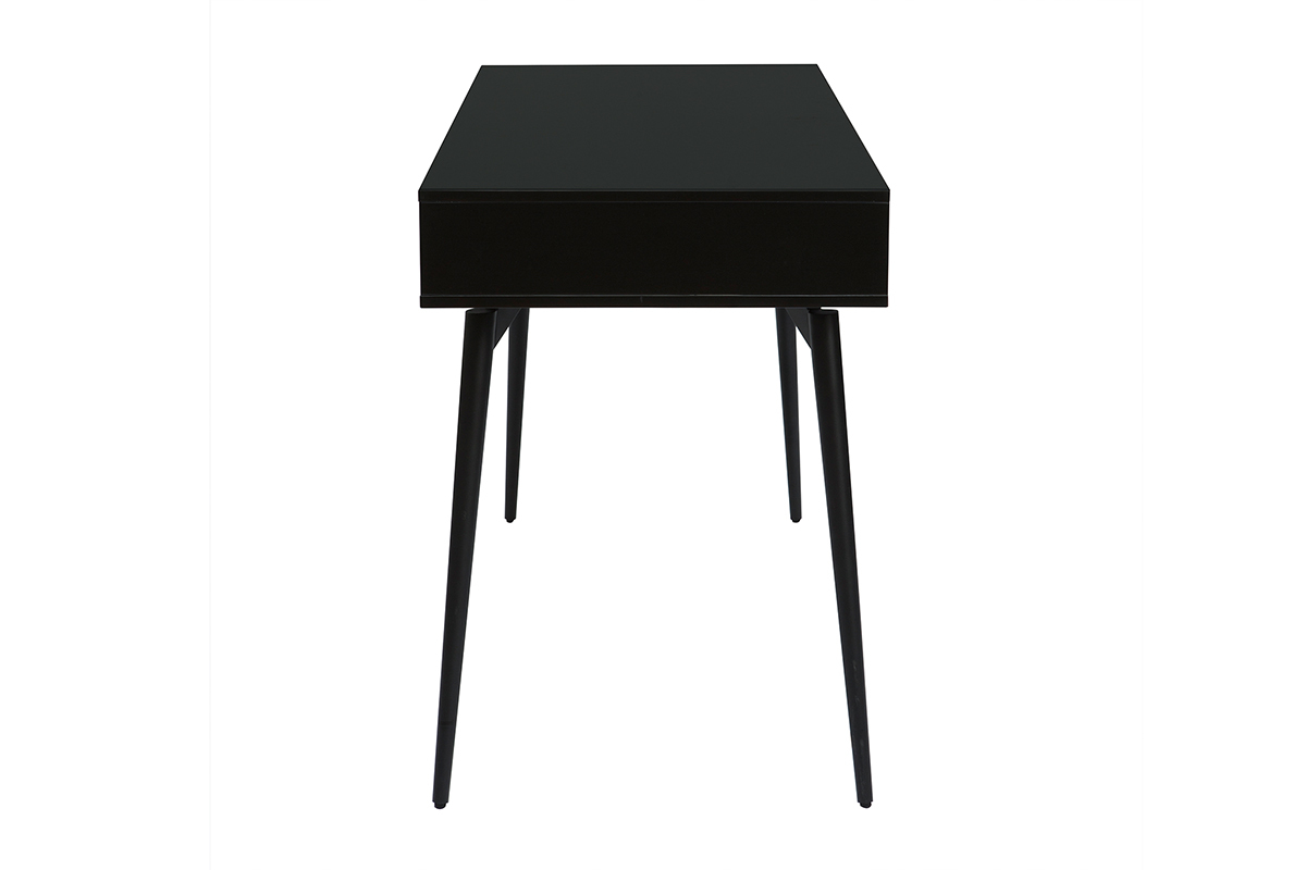 Bureau avec rangements 2 tiroirs design noir mat et bois fonc noyer L120 cm TRIPOLI