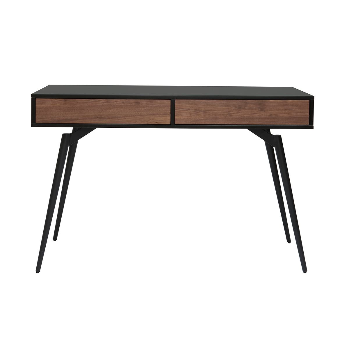 Bureau avec rangements 2 tiroirs design noir mat et bois foncé noyer L120 cm TRIPOLI