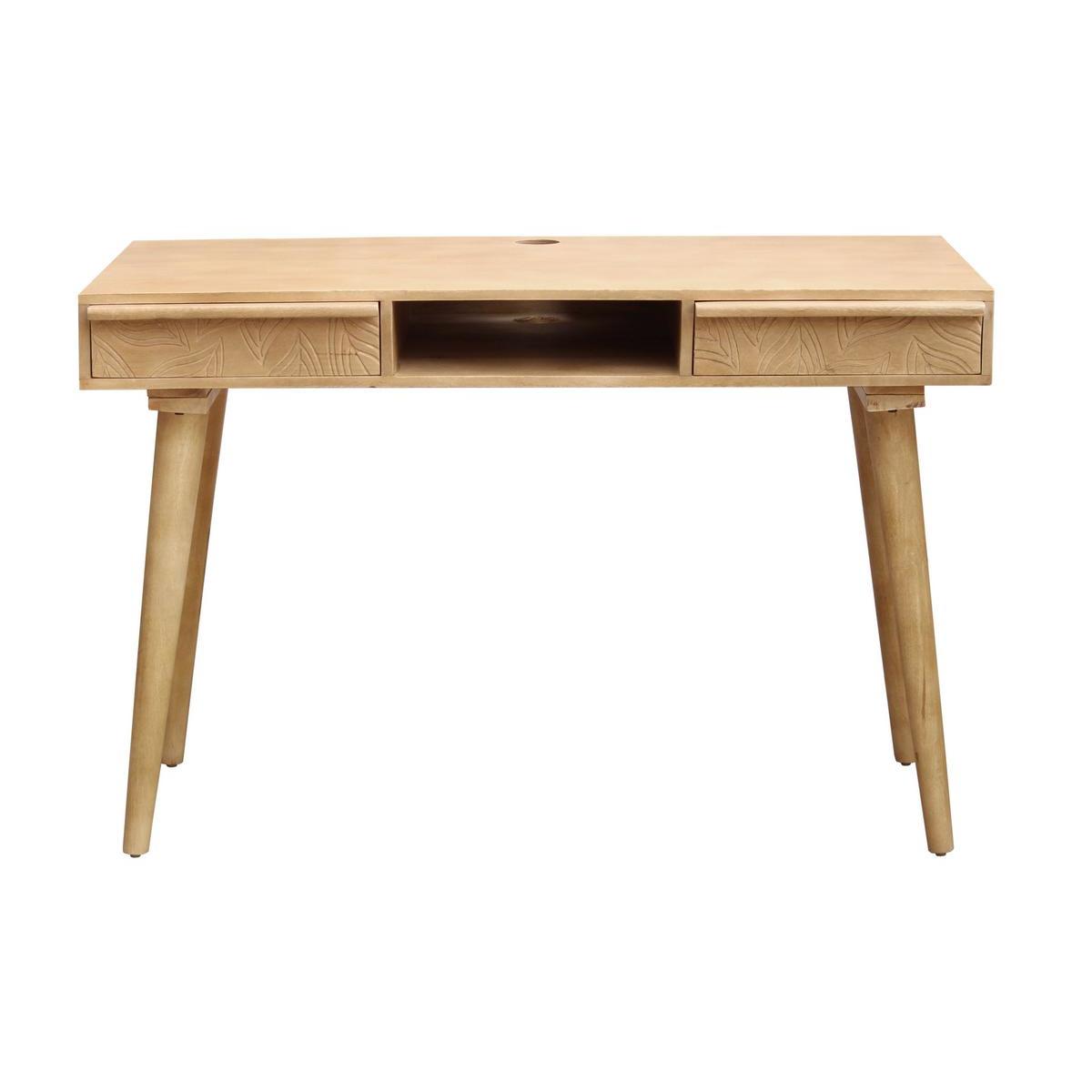 Bureau avec rangements 2 tiroirs ethnique bois manguier massif gravé L120 cm KAFFIR