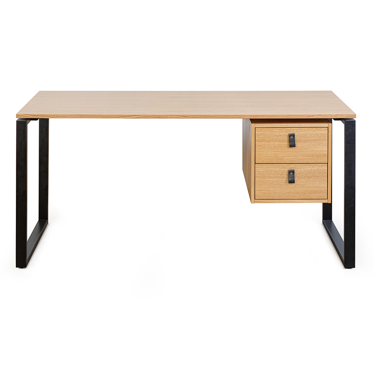 Bureau avec rangements 2 tiroirs industriel bois clair chêne et métal noir L160 cm OPAL