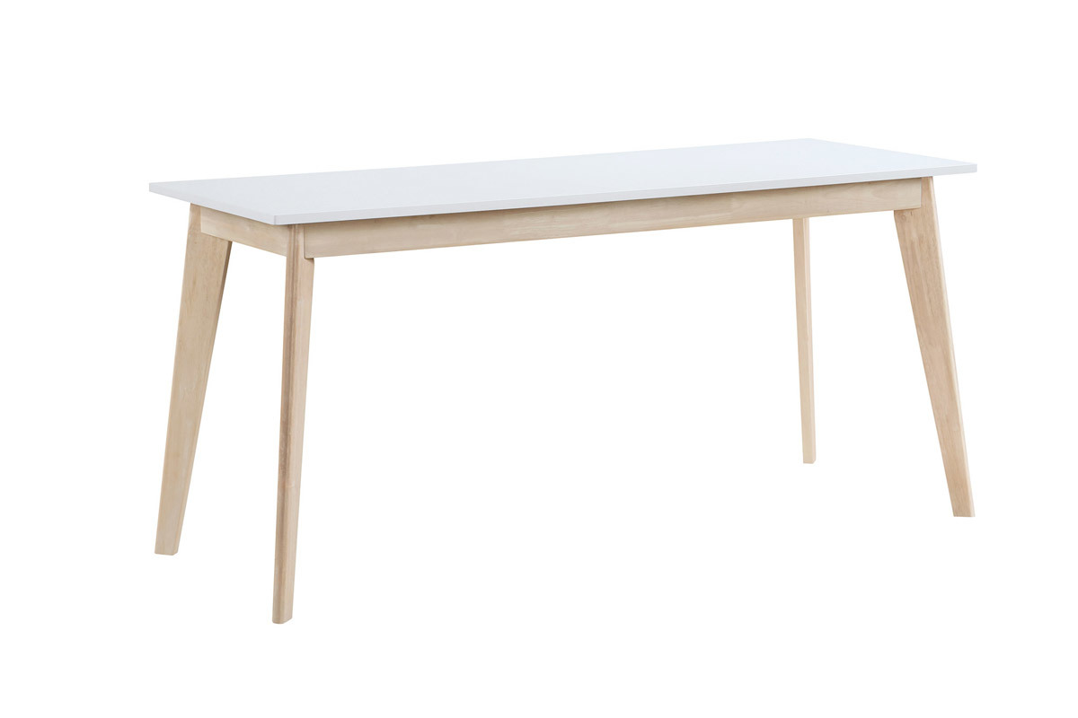 Bureau avec rangements 2 tiroirs scandinave blanc et bois clair L160 LEENA