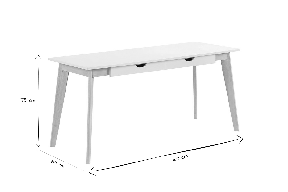 Bureau avec rangements 2 tiroirs scandinave blanc et bois clair L160 LEENA