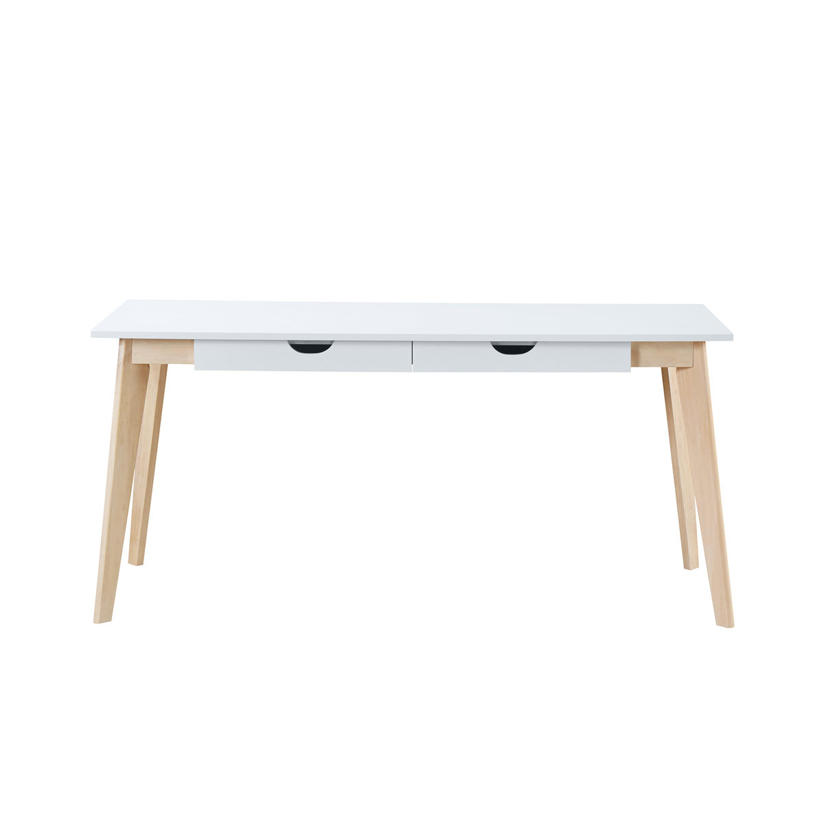 Bureau avec rangements 2 tiroirs scandinave blanc et bois clair L160 LEENA