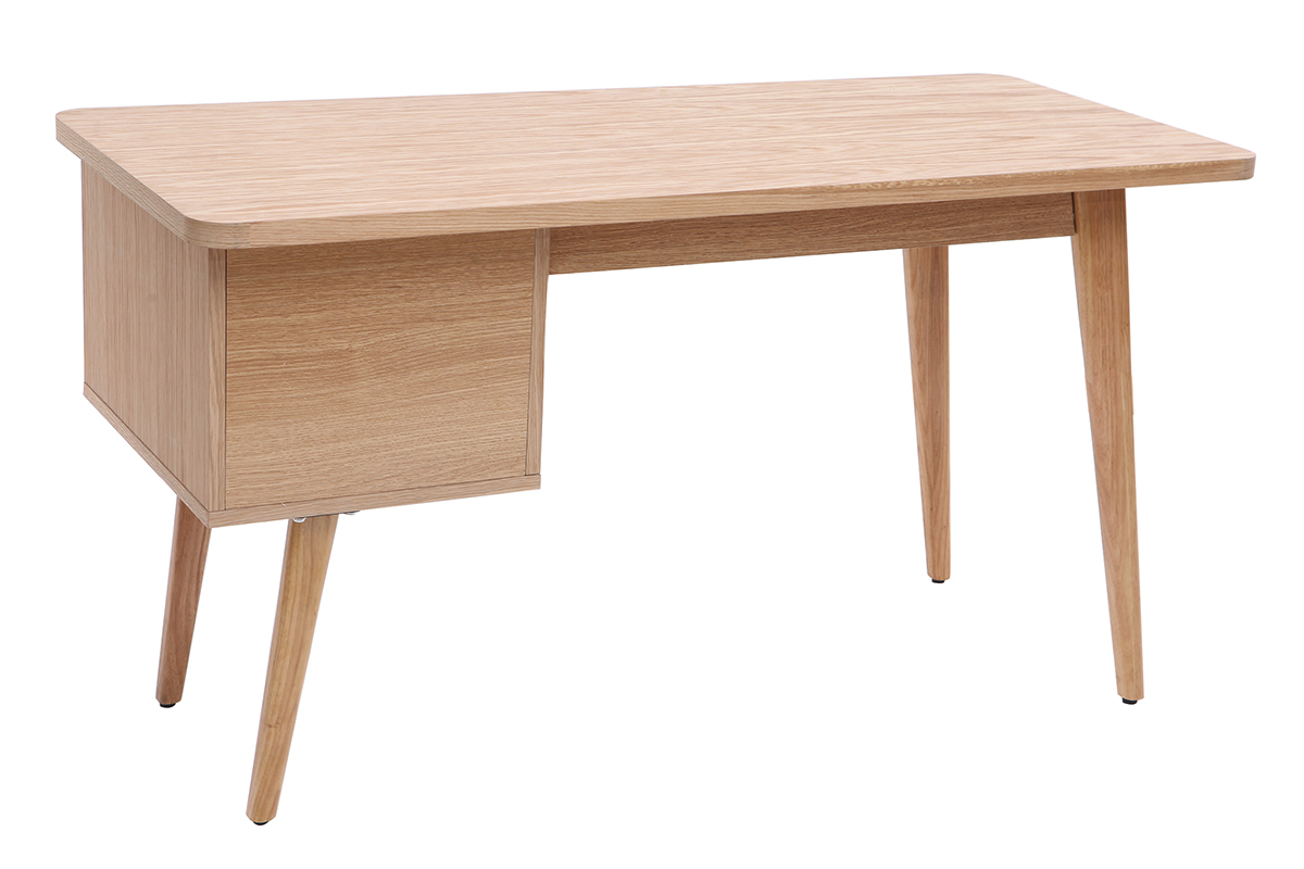 Bureau avec rangements 2 tiroirs scandinave bois clair chne L140 cm FIFTIES