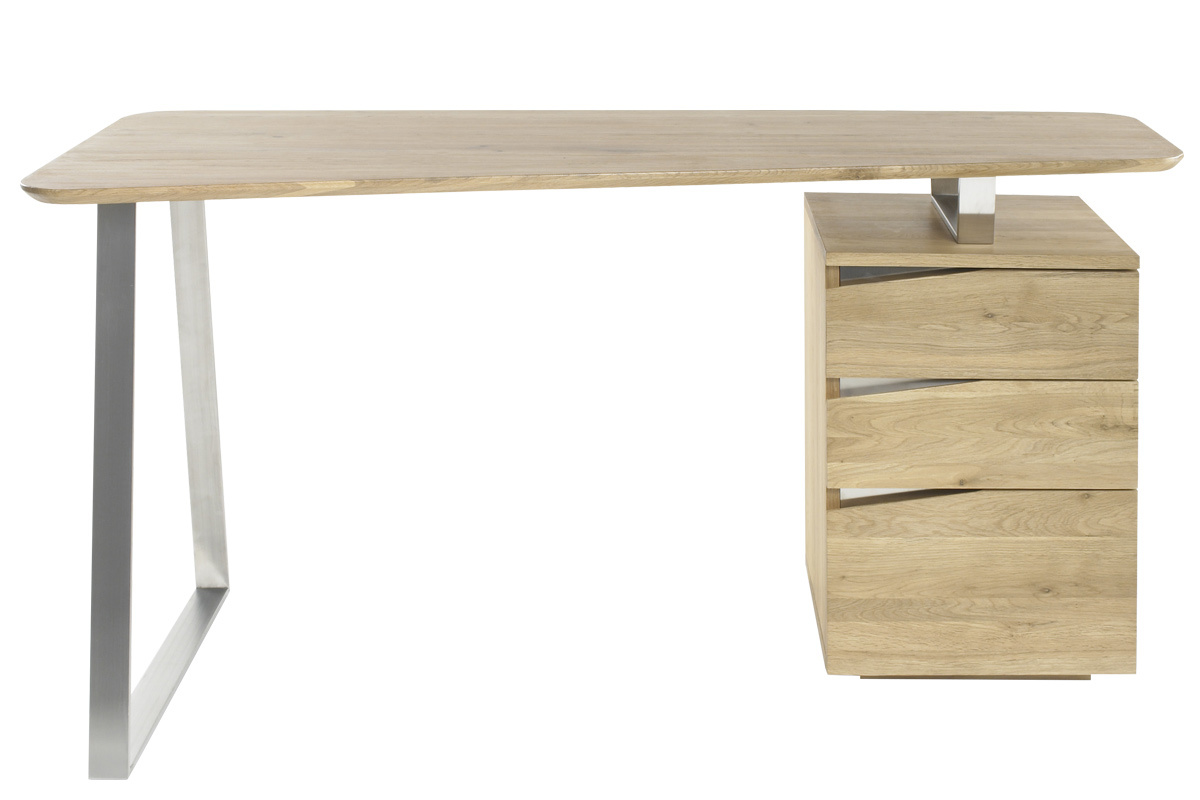 Bureau avec rangements 3 tiroirs bois clair et acier chrom L150 cm JANIS